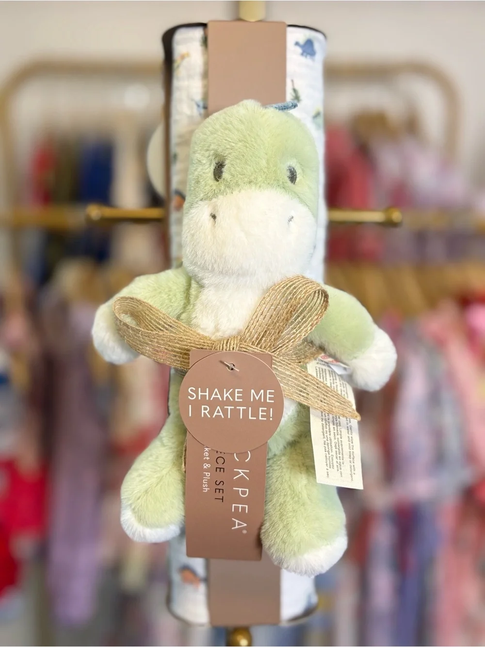 chick pea Light Green & White Dino Rattle Plush
